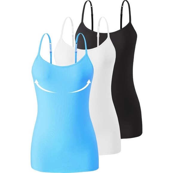 Women's Cotton Camisole 3 Pack with Built-in Shelf Bra Adjustable Straps - Picture 1 of 5